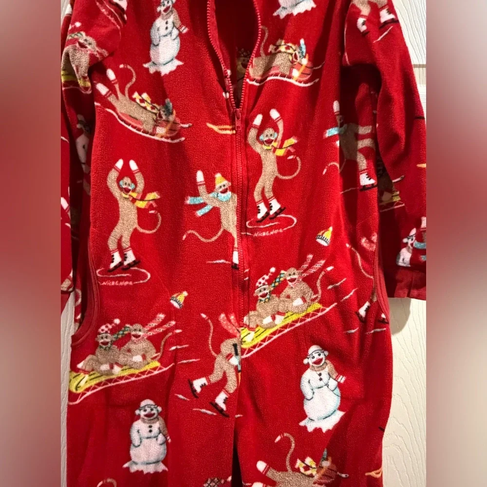 Nick & Nora Vtg Sock Monkey Pjs skate Red pajamas sleeper one piece Size Small - Picture 3 of 4